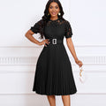 D499 european and american style women's  new short-sleeve lace trim pleated african dress - cross-border evening gown