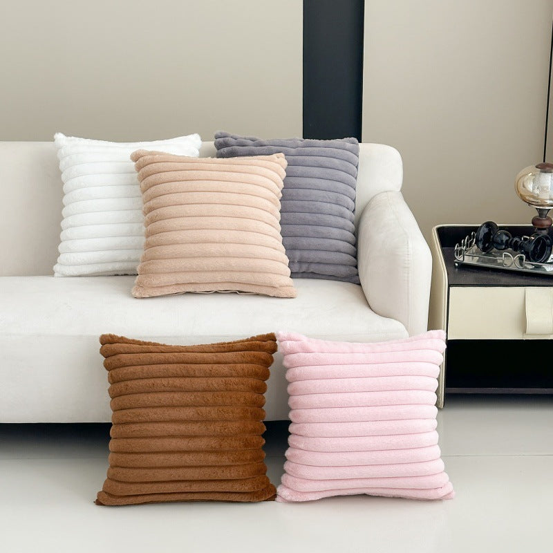 Simple solid color rabbit fur plush cushion pillow cover wide stripe bedroom living room sofa bed headrest pillow cross-border
