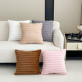 Simple solid color rabbit fur plush cushion pillow cover wide stripe bedroom living room sofa bed headrest pillow cross-border