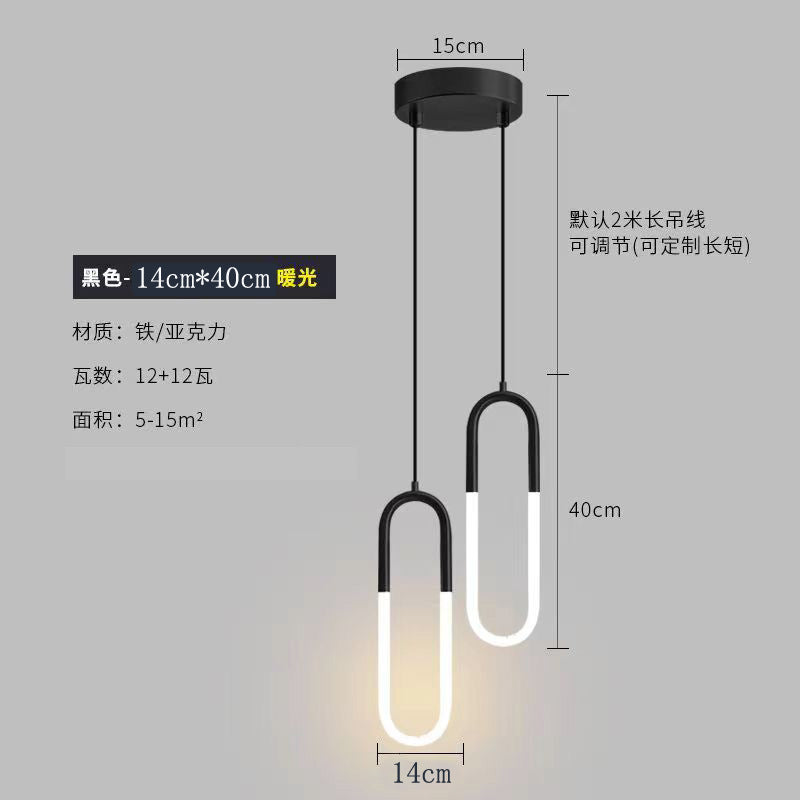 Modern minimalist brushed gold u-shaped linear pendant light - italian style for bedroom, bedside, dining room, island, bar, and hotel
