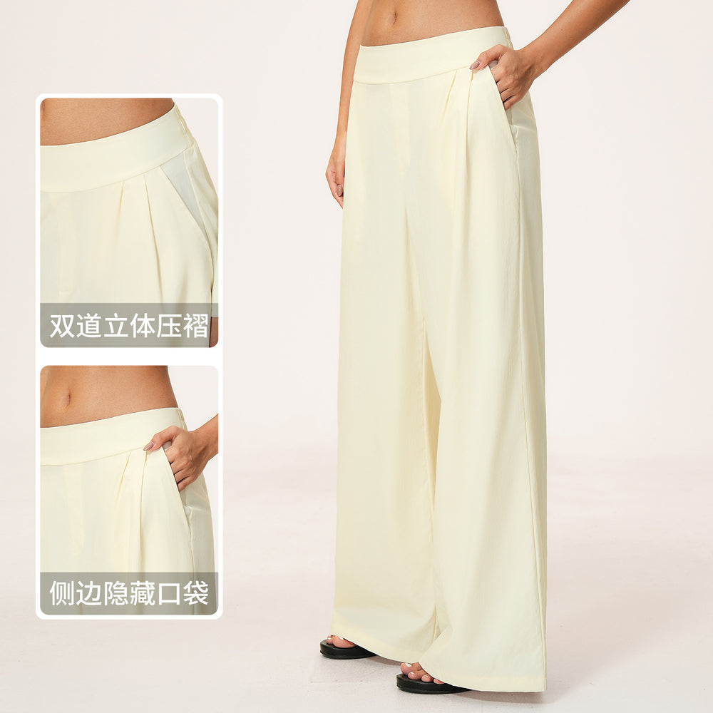 Factory direct: women's loose wide-leg pants with double-panel waistband, breathable & quick-drying, high-waisted tummy control workout leggings - style 9599