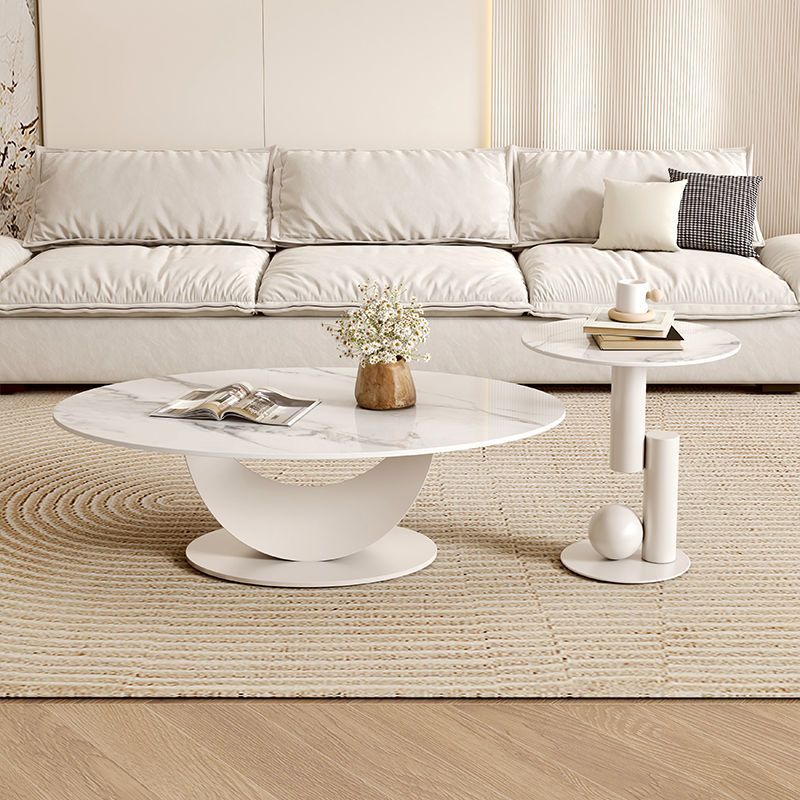 Cream style crescent rock slab coffee table living room for home rental house table classycasual small apartment coffee table combination