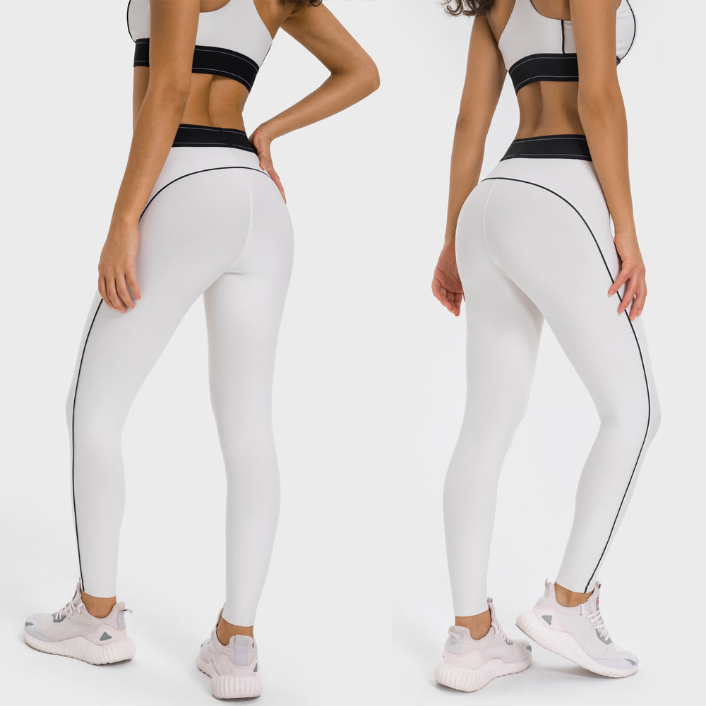 High waist hip lifting fitness yoga pants shishi dian clothing co., ltd. women's nude contrast color yoga clothes suit