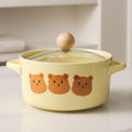 Ins cream yellow bear instant noodle bowl with lid dormitory student instant noodle bowl salad bowl double ear soup bowl tableware
