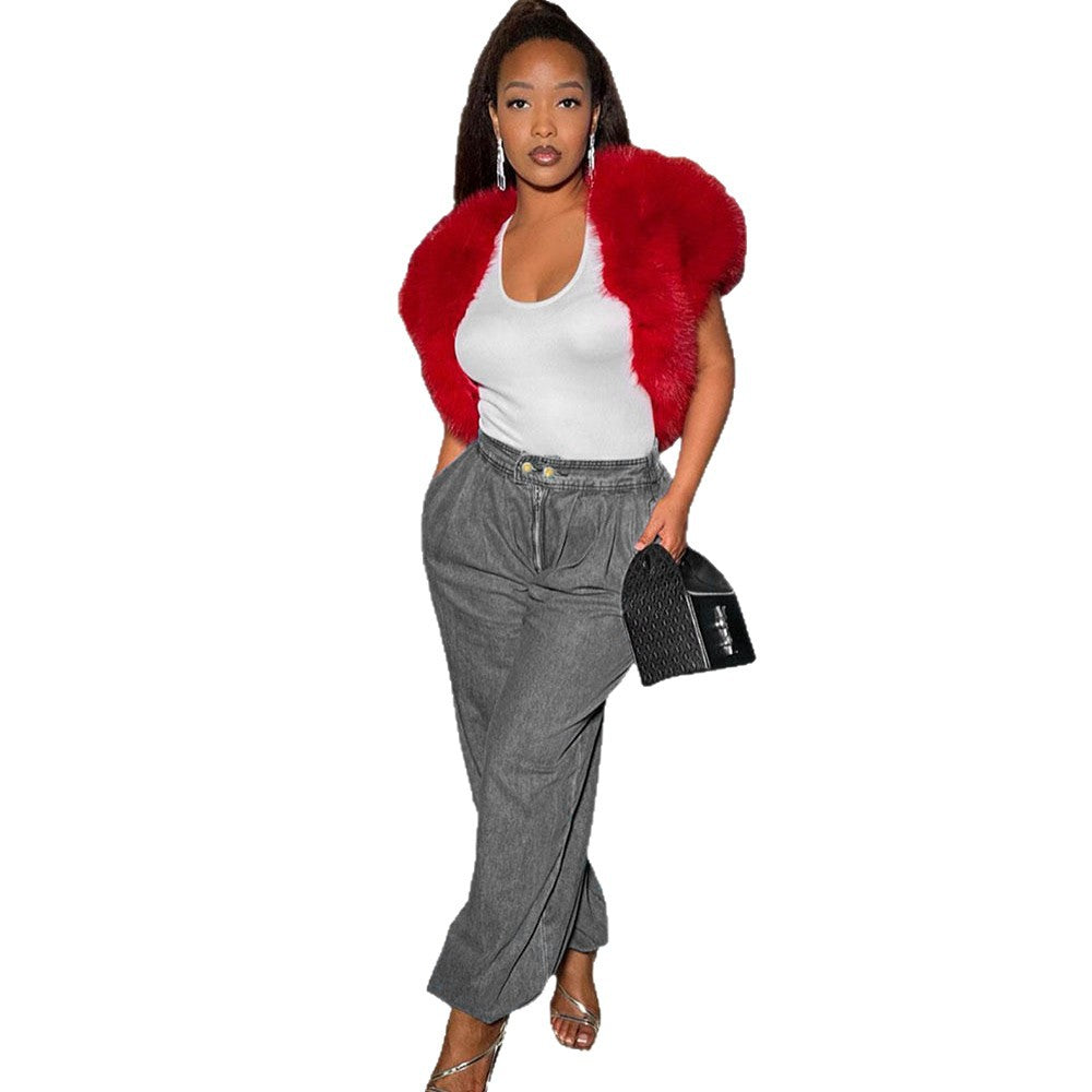 European and american style women's loose fit jeans - new zipper jogger style elastic waist casual pants for  cross-border e-commerce