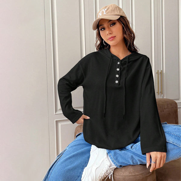 2024   European and American loose casual T-shirt autumn and winter new versatile and thin long-sleeved hooded top women