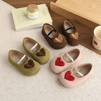 Vancahao korean children's shoes  spring and autumn new girls' suede heart princess shoes soft sole mary jane flats