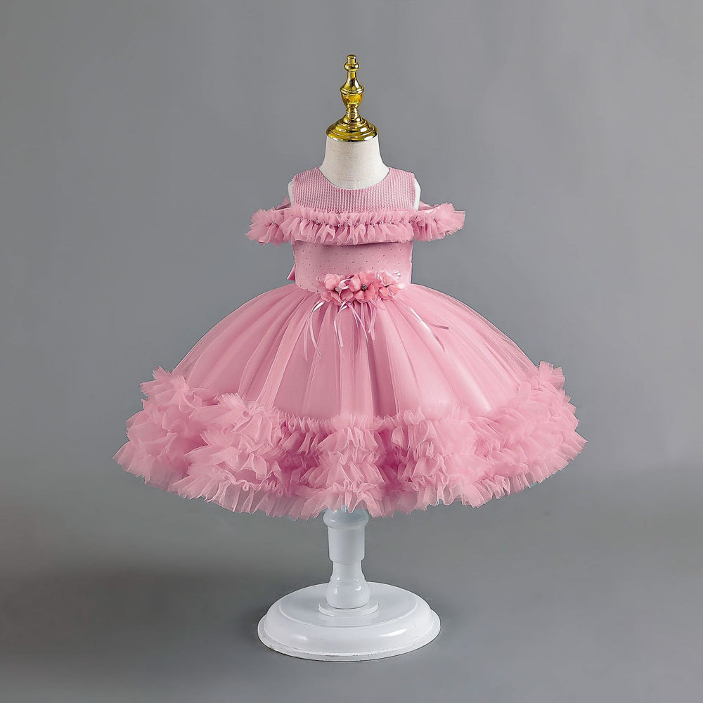 Ready-to-ship new children's formal dress - off-the-shoulder tulle princess dress for baby girls' first birthday