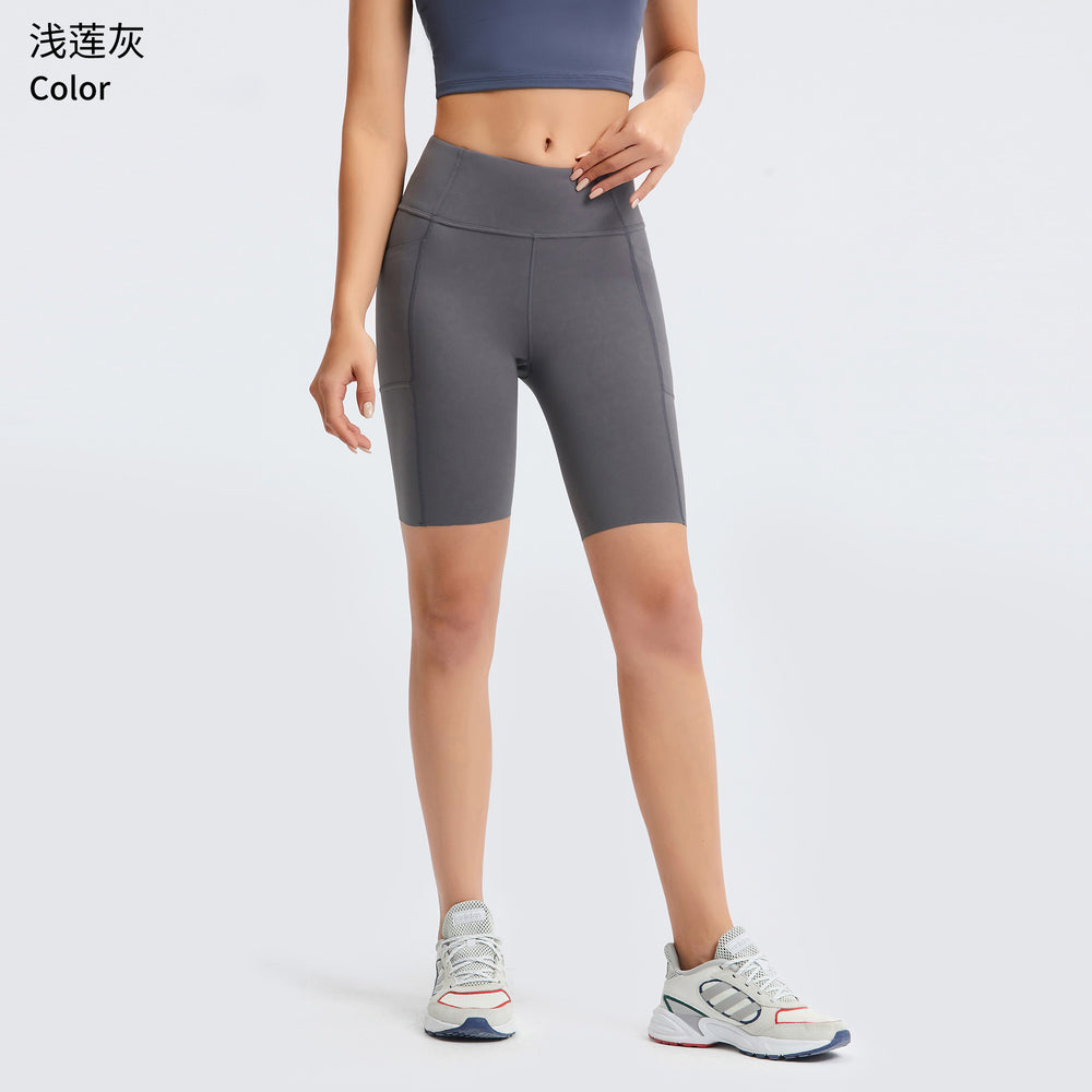 new arrivalpure color side flap pocket pants four-point yoga pants brushed nude running fitness sports shorts dk068