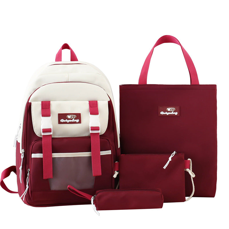 School bag, primary and secondary school student backpack 2025 new large-capacity four-piece set, school bag, tutoring bag, fashionable student backpack.