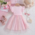 Exportgirldresssummer style flying sleeve mesh princess dress kids mesh skirt autumn birthday dress