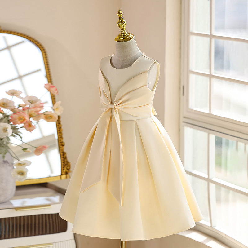 Girls' luxury satin dress - minimalist sleeveless pleated skirt, princess style - hot new arrival for cross-border e-commerce