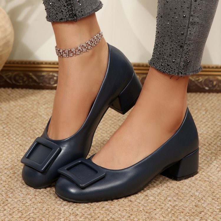 Wholesale women's plus size soft leather chunky heel flats - new spring/autumn low heel comfortable soft sole pumps - casual work shoes
