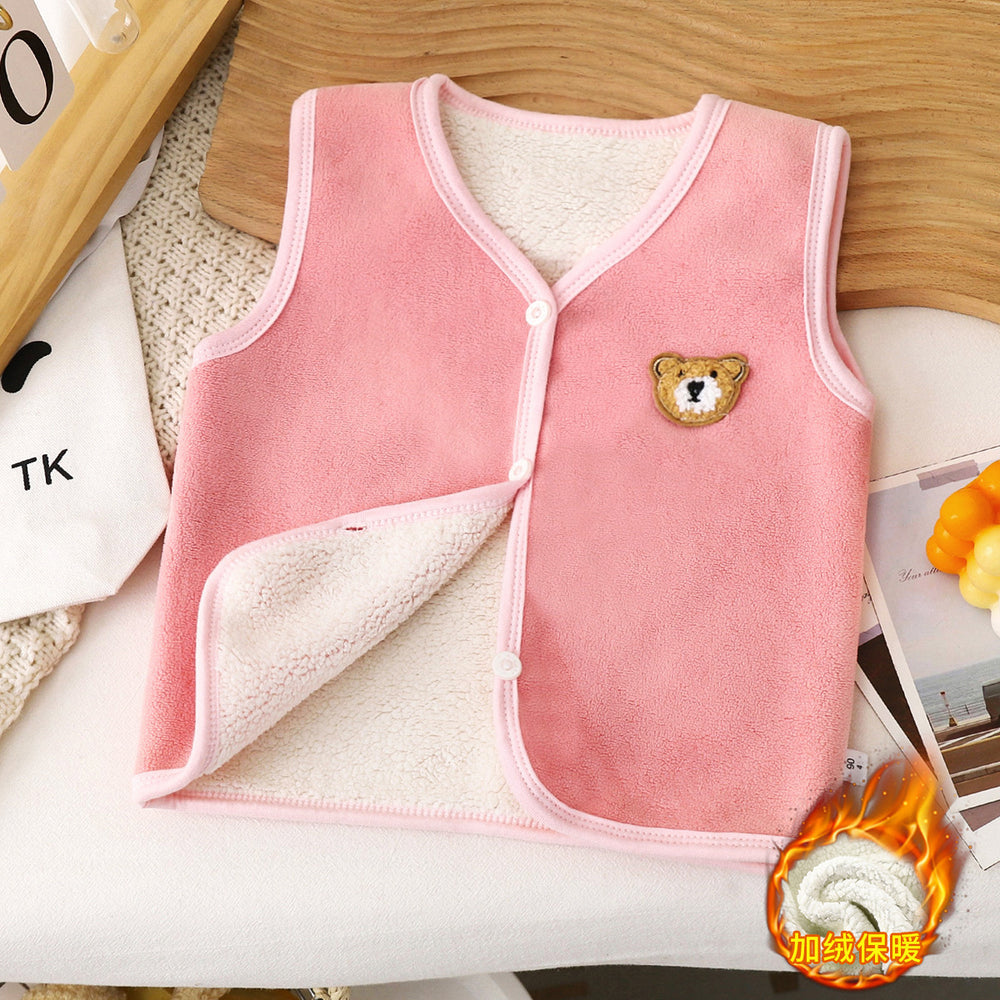 Baby fleece-linedthickenedcardigan children's waistcoat fall and winterkids boys and girls clothing heattech vest infant vest
