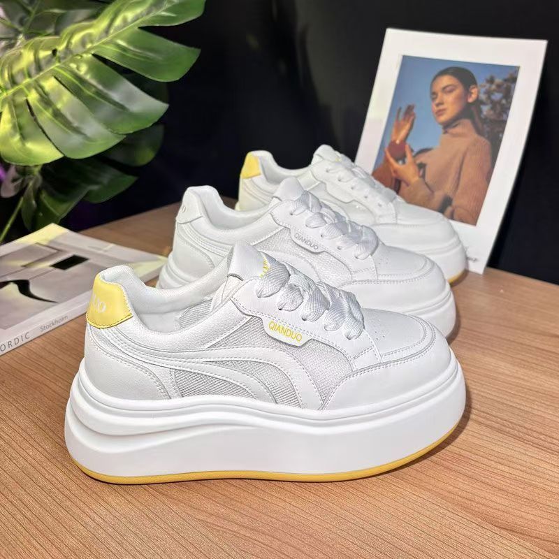 Little white shoes women's 2025 summer new thick-soled muffin board shoes leather versatile basic four-season casual sports shoes