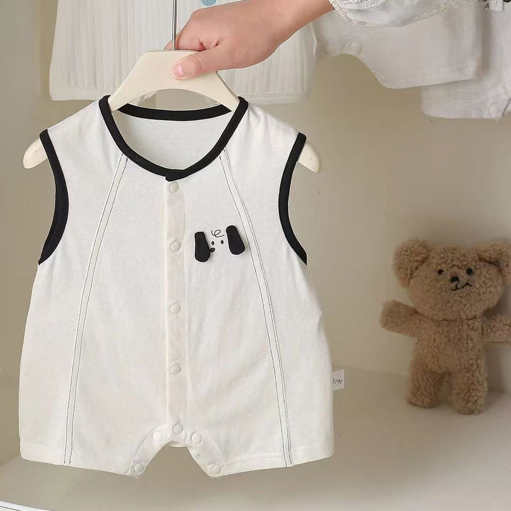 Summer newborn baby simple cartoon dog sleeveless romper - lightweight baby bodysuit - sleeveless onesie - crawling suit