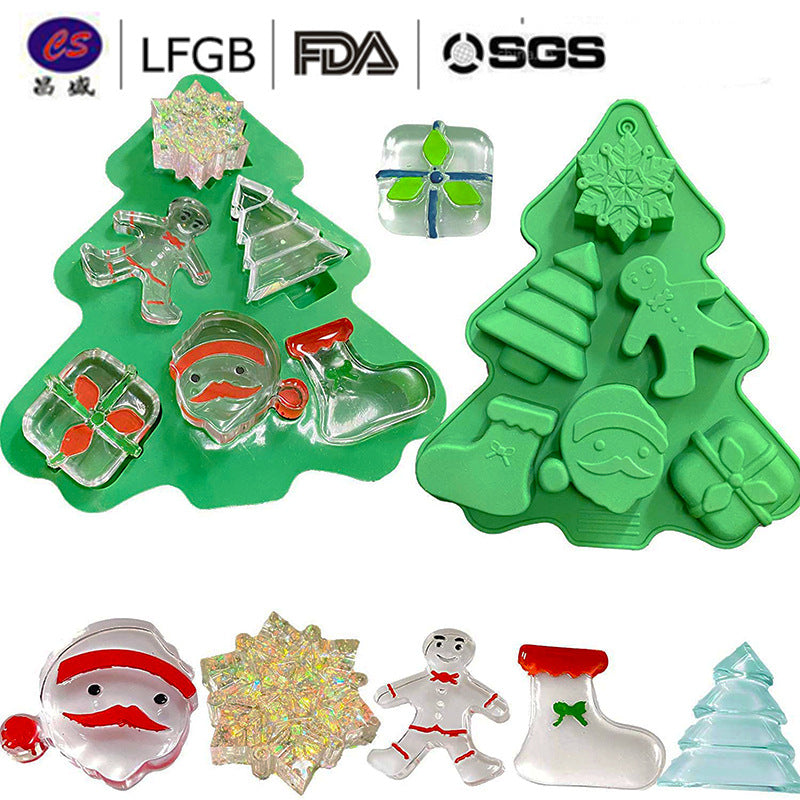 Christmas tree cake mold Santa kitchen baking utensils DIY chocolate biscuits 6 holes silicone cake mold