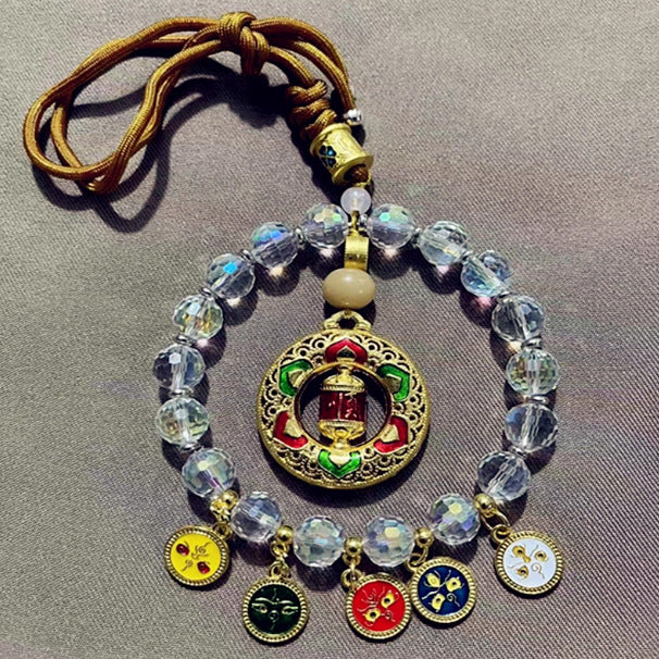 Lingyin same style five-way god of wealth car pendant colorful crystal safe abacus lock lucky bag high-end car decoration chinese style