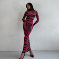 fall/winter european and american style cross-border women's fashion new animal print mock neck long sleeve bodycon mini dress