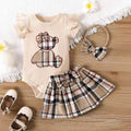 ins newborn infant baby girl summer style bear appliqué embroidered bodysuit triangle romper plaid butterfly