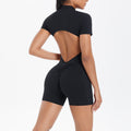 New arrival cross-border fashionpure color zipper beautiful back tight one-piece yoga wear breathable sports running fitness jumpsuit