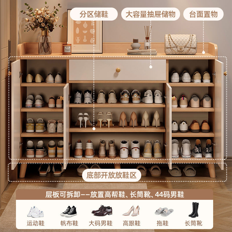 Solid wood shoe cabinet home entrance 2025 new entrance storage cabinet integrated against the wall corridor elevator entrance shoe rack