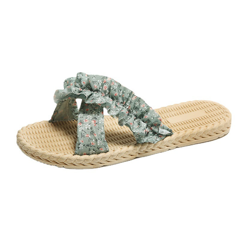 Women's summer slides: new french-style floral espadrilles, fairycore sandals, non-slip beach shoes for vacation