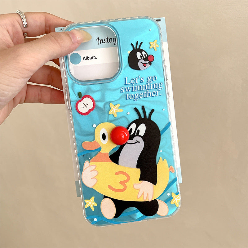 Fyd ripple texture case for apple 16 pro, cute mole swimming phone case, iphone xr bead protective cover