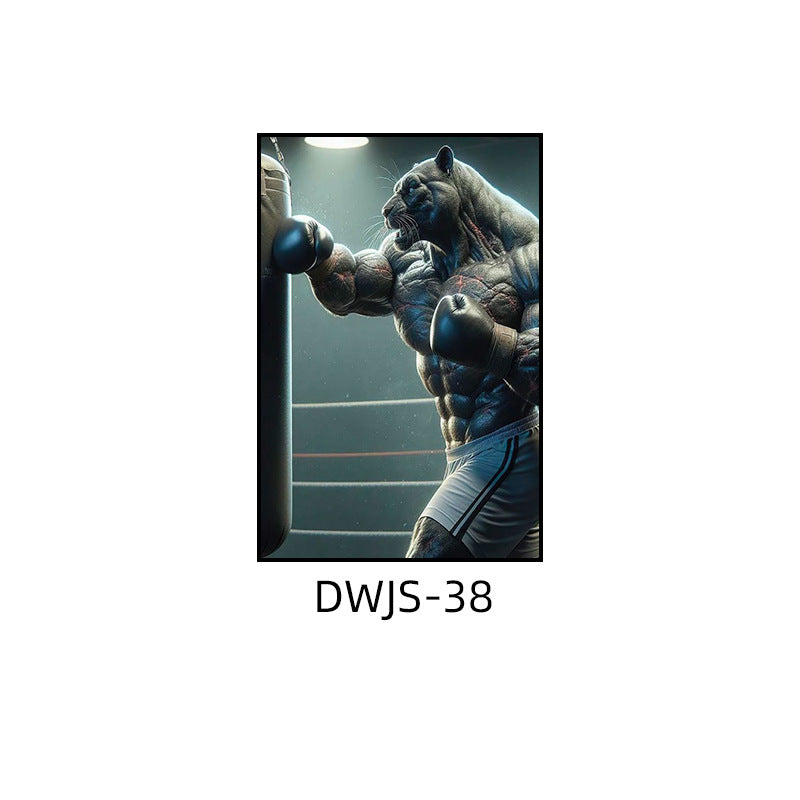 Gym decorative painting industrial style boxing hall hanging painting taekwondo martial arts hall fighting creative animal cartoon mural