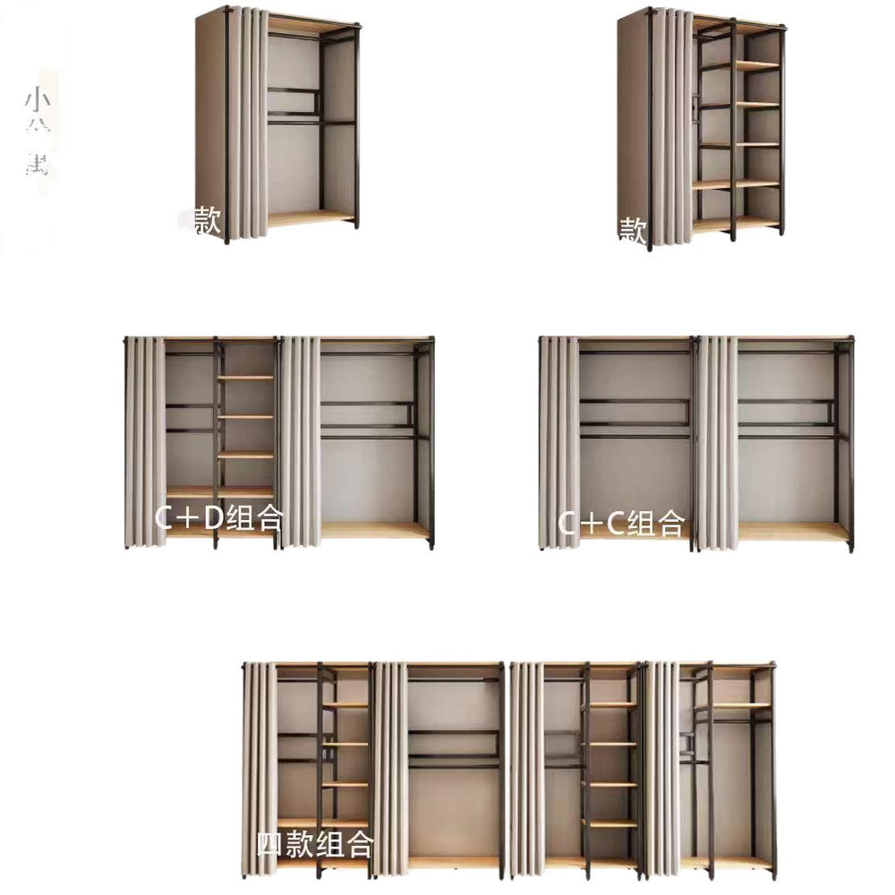 Metal wardrobe steel frame fully enclosed simple bedroom rental house free combination thickened floor-standing open for home