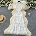 Frenchaccessible luxury celebrity heavy industry cut out crochet lace silmdress women's waist elegant mermaid dress long skirt