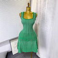 European and american style striped square neck sleeveless knitted dress - women's summer slim fit breathable chic retro mature mid-length dress