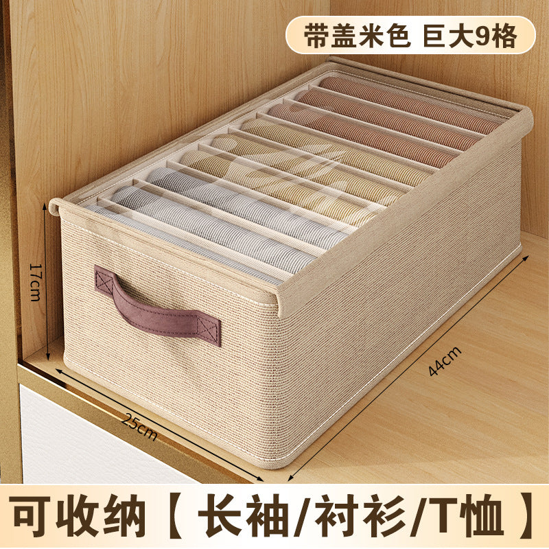 Double-row storage box for clothes, garments, and pants - wardrobe organizer with compartments, rectangular drawer, and layered design