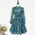Export palace style spring dress for women new arrival nail diamond button waist printing long sleevesdress + suspender skirt
