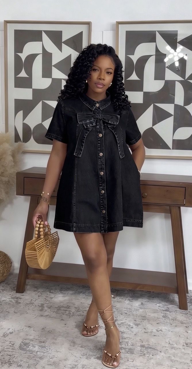 e-commerce  fashion bowknot elegant dress, loose sweet a-line mini denim skirt