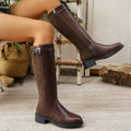 Plus size british style  autumn new side zipper high boots suede patchwork buckle low heel riding boots for women