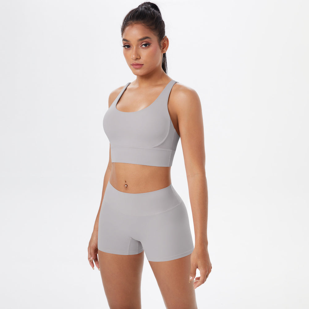 New arrival: barely-there brushed nylon yoga set - criss-cross back sports bra & quick-dry, figure-hugging, butt-lifting workout outfit