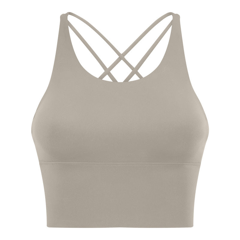 New arrival thin shoulder strap cross back sports intimates women's new arrivalsexybackless fitness yoga bra d19095