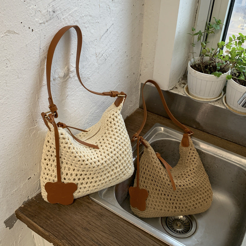 2026 new cross-border summer woven bag women's trendy fashionable literary tote bag large capacity shoulder bag