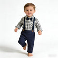 Boys' spring outfit set: new spring collection - plaid shirt, perfect for first birthday parties and gentleman's events