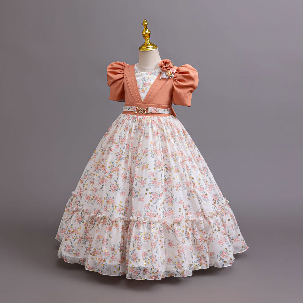 Export ready-made kids dress chiffon floral princess dress little girl model catwalk dress kids dress