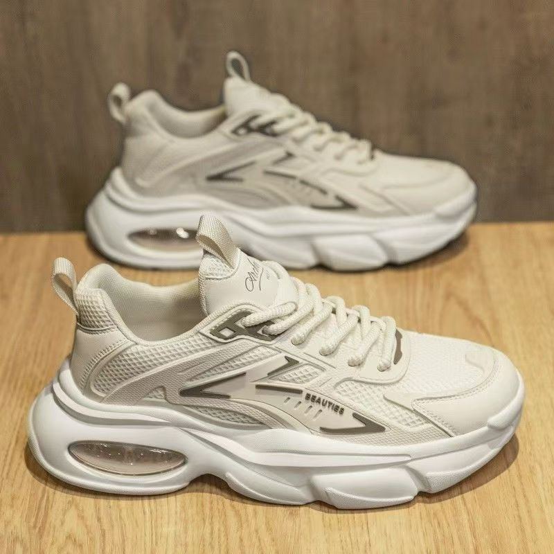 Men's winter 2025 new arrival: bestselling all-black chunky sole "black warrior" air cushion casual sneakers - dad shoes, trendy ins style