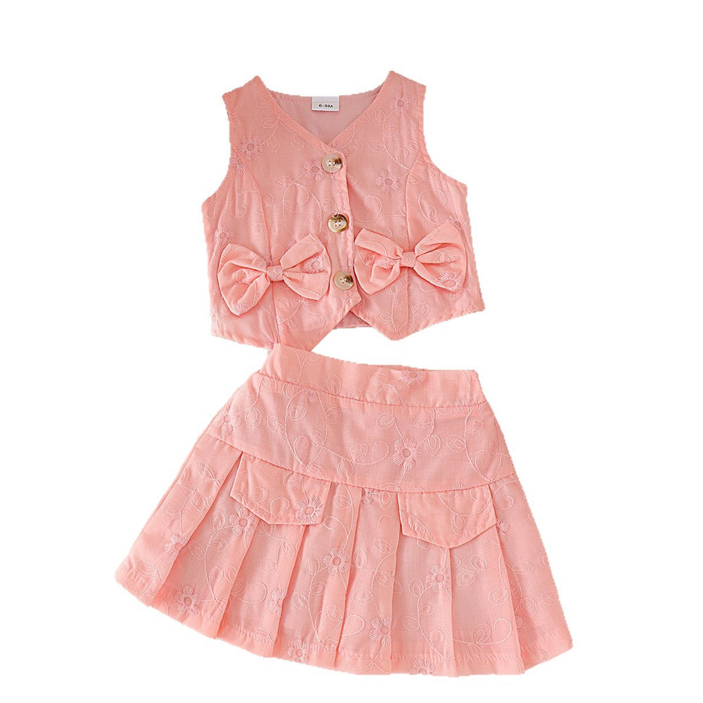 Children's clothing cross-border european and american girls pink vest + skirt two-piece set children's clothing suit