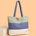 Large capacity canvas tote bag for women, 2023 new color block shoulder bag, minimalist commuter handbag, striped tote bag