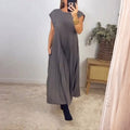 summer new arrivals: women's clothing - cross-border european & american style - elegant & fashionable round neck sleeveless pleated maxi dress