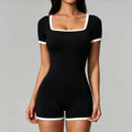 European and american style two-piece look color block cami sports bodysuit - one-piece yoga outfit - open back outdoor fitness jumpsuit for women