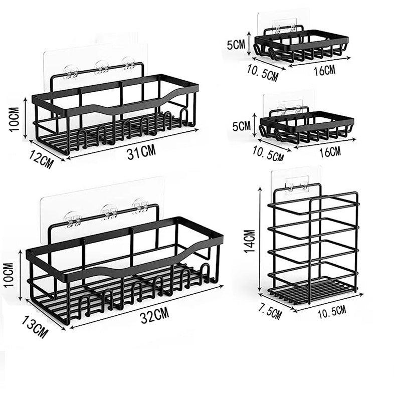Cross-border non-punching bathroom storage rack set, bathroom wrought iron wall rack, washing and storage