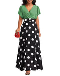 new european and american fashion women's dress - elegant polka dot print, flattering ruffle sleeves, flowy maxi dress