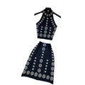 Xiaoxiangfengclassy heavy industry hot diamond halter sleeveless vest women's high waistslimming looka-line skirtsummersuit