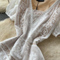 Vintage court style puff sleeve dress - women's summer mesh lace slim fit waist-defining elegant mature woman long dress